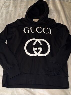 Gucci Black Hoodie with Beige Logo Tag